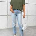 Women's Backless Twist Knot T Shirt Oversized Solid Short Sleeve Tees Open Back Asymmetrical Hem Casual Tops (Beige, L)