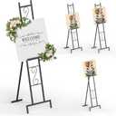 58IN Black Easel Stand for Sign, 3 Tier Adjustable Larger Wedding Welcome Sign Holder, Art Poster Display Stand Free Standing with Chain, 17x17x58 Inch