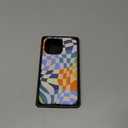 Goodon for iPhone 15 Pro Max Case - Wireless Charging - Dual-Layer Hard Shell & Silicone Cover - Protective Phone Case with Cute Wildflower Designs for Women - Colorful Checker Mosaic