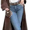 Utcoco Womens Faux Suede Long Trench Coat Notched Lapel Double Breasted Pea Coat Overcoat with Belt M