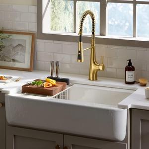 Kohler K-28874 Tempered 35-5/8" x 21-5/16" x 9" Undermount Single-Bowl Farmhouse Workstation Kitchen Sink with Tall Apron - White