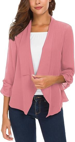 Urban CoCo Women's Ruched Sleeve Lightweight Thin Chiffon Blazer Size 2XL