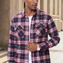 MAGNIVIT Flannel Shirt for Men Plaid Button Down Shirt Casual Cotton Shirt | cotton flannel plaid shirt, dual chest pockets, button down lapel design, relaxed fit for casual layering (Red, L)