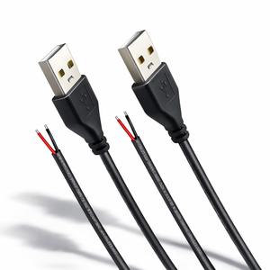 USB Pigtail Cable USB Power Cable Wire,1.64ft 24AWG 2A 5V,DIY Repair Kit,Bare Wire Open End,Pure Copper, Black,2-Pack