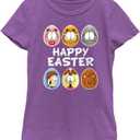 Nickelodeon Garfield Easter Eggs Girls Short Sleeve Tee Shirt (Small, Purple Berry)