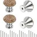uxcell Drawer Knobs,4Pcs 1.1 Inch (28mm) Diameter Bling Diamond Decoration Cabinet Knob, Round Rhinestones Pull Handle with Screws for Home, Office (White Base + Crystal Yellow Diamond)