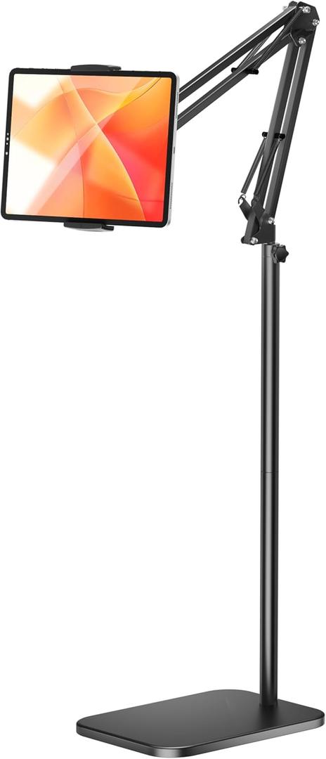 Tablet Floor Stand with 4.5LB Heavy Metal Base,Overhead Bed Phone Stand Angle Height Adjustable Holder, Universal Phone Mount for iPad iPhone Pro Air Mini, Samsung Tab, Kindle, E-Readers