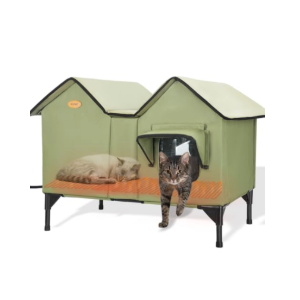 Heated Cat House for Outside Cats in Winter, Extra Large Heated Outdoor Cat House Weatherproof Insulated with Elevated Base & Escape Door, Waterproof Cat Shelter for Multiple Cats Feral Stray Kitty