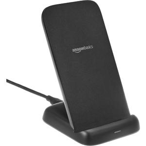 Amazon Basics 10W Qi Certified Wireless Charging Stand, for Phone 16/15/14/13/12/11/X, Samsung, and More, with USB Cable (No AC Adapter), Black
