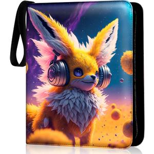 Trading Card Binder,9 Pocket Slots For Cards, Double Sided Sheet, Anti-Slip Pockets, Card Binder For Collectibles, Card Holder with Zipper, Fits Standard Size Cards,Creature Designed Purple and Yellow