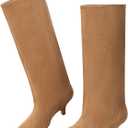 vivianly Knee High Boots for Women Pointed Toe Fold Over Black Boots Kitten Heel Comfortable for Dress & Daily Wear Size 7.5