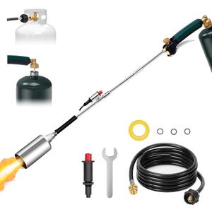 Propane Weed Burner Torch Kit, Heavy Duty Weed Torch with 40" Long Arm, Piezo Self-Igniter, 10FT CSA Hose for 1lb100lb Tank, Flamethrower for Weed Burning, Ice & Snow Melting, Roofing, BBQ