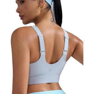 RUNNING GIRL Adjustable Straps High Impact Sports Bra for Women,High Support Workout Sports Bras with Sewn in Pads (Medium, A-icy Grey)