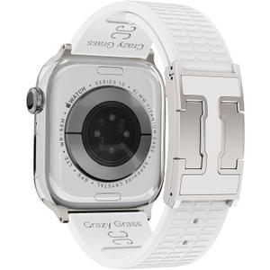 Silm Silicone Band Compatible with Apple Watch Bands 38mm40mm41mm42mm44mm45mm46mm49mm for women,Soft Silicone Replacement Strap for iWatch SE3/2/1 Series11 10 9 8 7 6 5 4 3 2 1 Ultra3/2/1 (White Band + Silver Buckle)