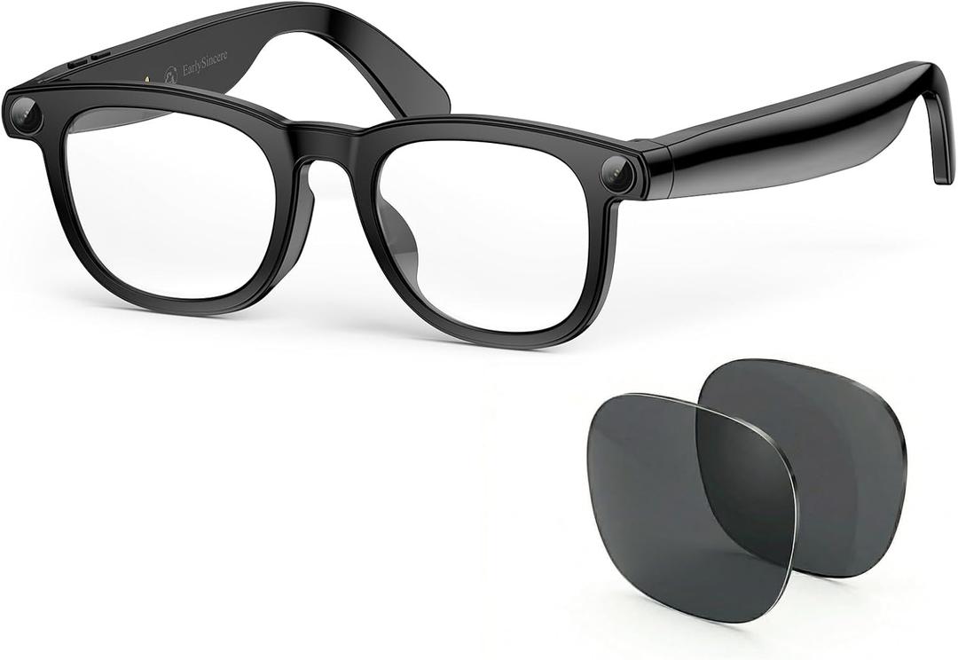 EarlySincere Smart Glasses with 8MP 4K POV Camera & Bluetooth, HD Video Recording, AI Vision Assistant, Translation & Meeting Transcriber, Open-Ear Audio, Blue Light Blocking & UV Lenses for Computer
