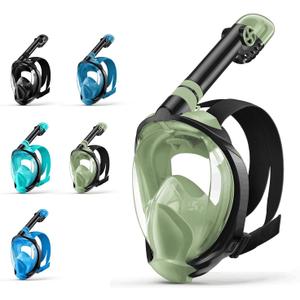 Zenoplige Full Face Snorkel Mask Adults,Dry-Top Snorkeling Gear with Camera Mount,Foldable 180-Degree Panoramic Scuba Mask for Snorkeling Diving Swimming Travel,Snorkel Mask Anti-Fog & Anti-Leak (Small/Medium, Apple Green)