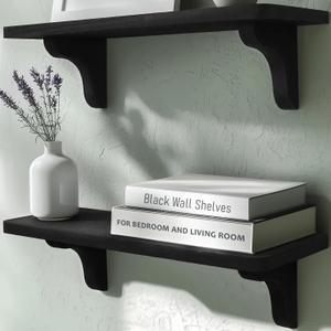 Real Wood Black Wall Shelves - 17 inch (2 Pack) - Easy to Install, Template and Video Included - Black Wall Shelving, Shelves for Bedroom, Shelves for Wall Decor