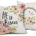 He is Risen Easter Religious Pillow Covers 16x16 Inches Colorful Flowers Throw Pillow Case Set of 2 Easter Spring Pillow Cover Cotton Linen Cushion Cover for Home Couch Sofa Bedroom Livingroom