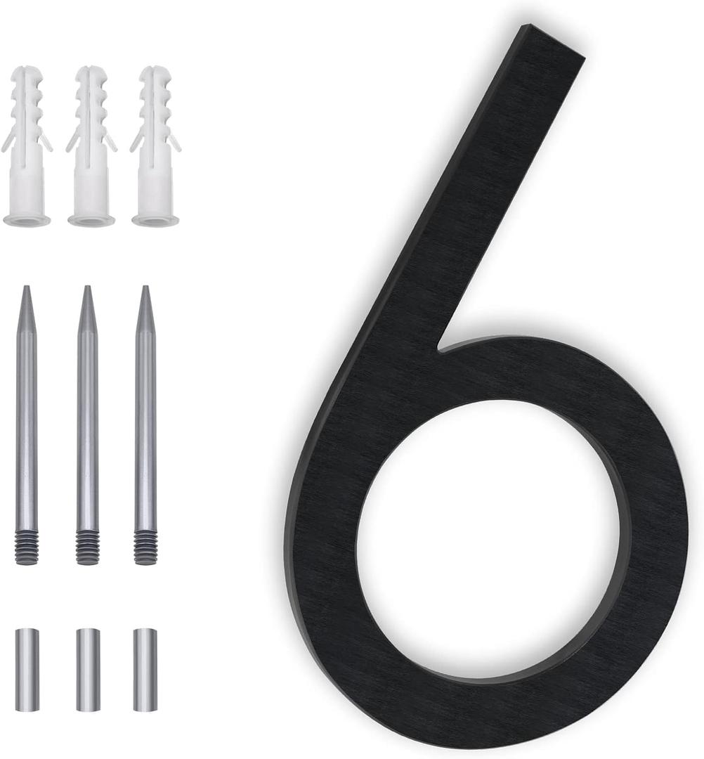 8 Inch Floating House Numbers, Address Numbers For Houses Large Black Exterior Street Metal Modern House Numbers for outside Floating Mount Or Flush Mount Aluminum Home Door