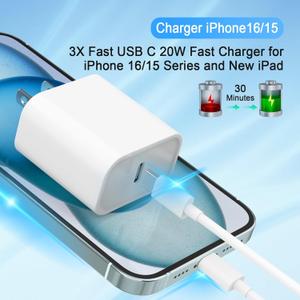 iPhone 17 16 15 Charger, USB C Charger, 1-Pack Fast Wall Charging, USB-C Chargers Block (1-Pack 6 ft Cable Included) for iPhone 17/16/15/15 Pro/15 Pro Max/iPad Pro/AirPods Samsung & More iPhone 17 16 15 Charger, USB C Charger, 1-Pack Fast Wall Charging, USB-C Chargers Block (1-Pack 6 ft Cable Included) for iPhone 17/16/15/15 Pro/15 Pro Max/iPad Pro/AirPods Samsung & More