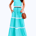 Womens Two Piece Skirt Set 2024 Summer Sets Tank Top Maxi Skirt Beach Vacation Outfits with Pockets, Size Large 