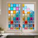 IVN Window Privacy Film Pastel Diamond Stained Glass Window Film Decorative Static Cling Non Adhesive Removable Reusable Window Cling for Bathroom Shower Windows Anti Glare UV Blocking 17.7x39.3 Inch