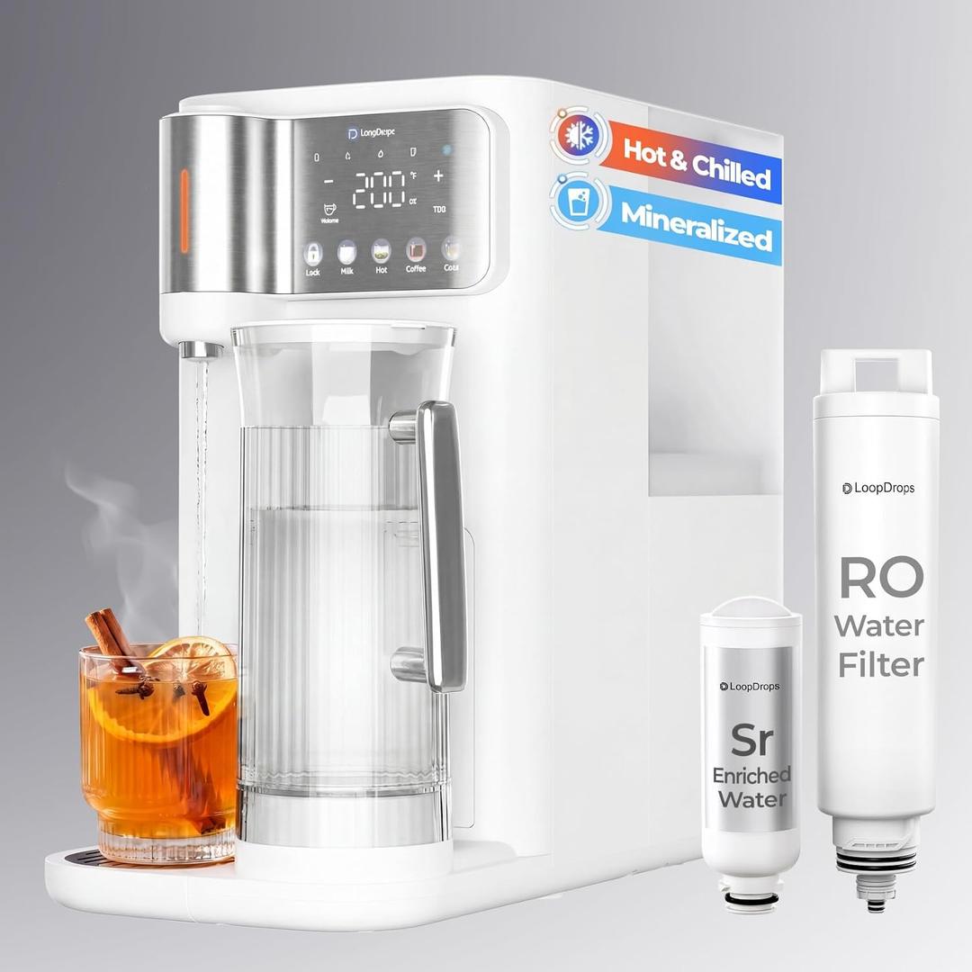 Countertop Reverse Osmosis System, Hot & Cold Water RO Filter, 7-Stage Filtration with Mineralization, Installation-Free Water Purifier with Autofill Pitcher, 3:1 Pure-to-Drain, TDS Reduction