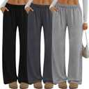 Neer 3 Pack Women's Lounge Pants Wide Leg Yoga Built in Drawstring High Waisted Casual Comfy Baggy Sweatpants with Pockets (L)