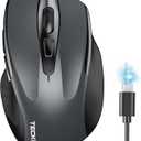 TECKNET Wireless Mouse (BT5.0/3.0 & 2.4G) Rechargeable 4800 DPI Silent USB A & Bluetooth Mouse 6 Buttons, Wide Compatibility - Grey