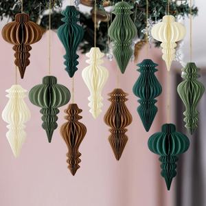 Rossesay 12 Pieces Large Christmas Paper Honeycomb Ornaments for Tree 7.87 Inch Neutral Christmas Tree Decorations 3D Paper Jumbo Lantern Honeycomb Home Hanging Decorations for Xmas Party Decor