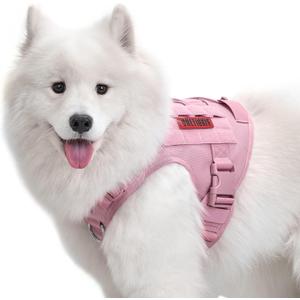 OneTigris Tactical Dog Harness Vest,No-Pull Service Dog Vest with Hook & Loop Panels,Adjustable Dog Vest Harness for Walking Hiking Training(Pink,M)