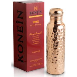100% Copper Water Bottle, Hammered Finish Design, (34 Oz/1000ml), Copper Bottle for Drinking water with Nature Health Benefits, Leak-Proof, Durable & Eco-friendly, Ayurvedic water Bottle