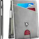 GSOIAX Slim Leather RFID Bifold Wallet for Men with Money Clip and 12 Credit Card Holders - Manimalist Front Pocket Wallet with ID Window, Cool Groove Design, Gift Box included(Retro Grey)