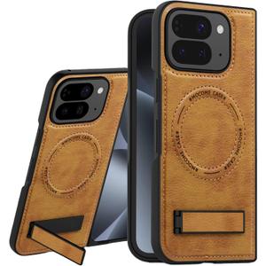 for Google Pixel 10 Pro Fold Magnetic Case, PU Leather Compatible with Magsafe Wireless Charging Case with Kickstand Slim Shockproof Protective Cover for Pixel 10 Pro Fold JD Brown