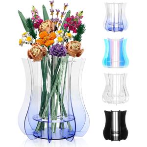 Vase for Lego Flowers Bouquet Upgraded, Acrylic Display Holder Compatible with Lego Botanical Collections Roses Sunflowers, for Lego Flower Building Set Lovers, Gradient Blue