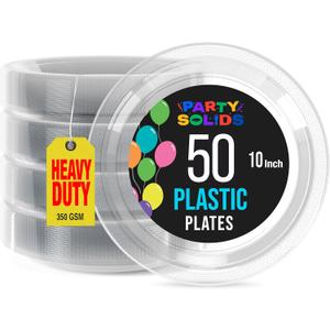 Exquisite Party Solids Clear Plastic Plates For Party Supplies 10" Clear Disposable Plates Heavy Duty 50 Pcs Plastic Dinnerware Sets Heavy Duty 350 GSM Disposable Dinnerware Set