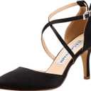 ELEGANTPARK Heels for Women Closed Toe Strappy Pointed High Heel Pumps Satin Pointy Wedding Evening Dress Shoes (6, Black)