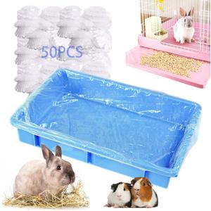 50Pcs Large Rabbit Cage Liner Disposable Bunny Cage Liner Bag 34'' X 22''- Clear Elastic Pet Toilet Film Small Animal Tray Covers for Bunnies Ferrets Chinchillas Birds - Leak Proof & No Mess (1 Count (Pack of 50))