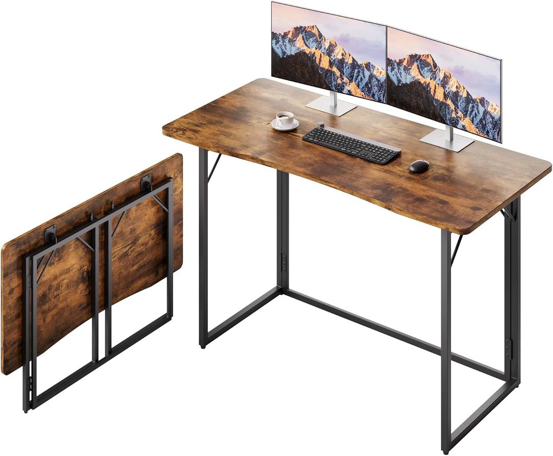 JOYMOOP Folding Desk Rustic Brown - 47.2", No Assembly Foldable Desk for Home, Office - Large Size, Wooden Top Folding Computer Desk for Working, Writing, Studying, 47.2" Width