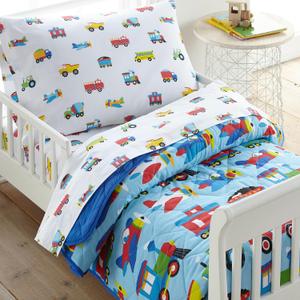 Wildkin Kids Cotton Toddler Comforter Set – Soft & Lightweight, Fits Standard Crib Mattress - Trains, Planes, and Trucks