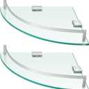 Gejoy 2 Pcs Glass Corner Shower Shelf Bathroom Glass Shelf Floating Tempered Wall Mounted Corner Organizer for Storing Bottle Shower Gel Shampoo Brush, 9.25 Inches