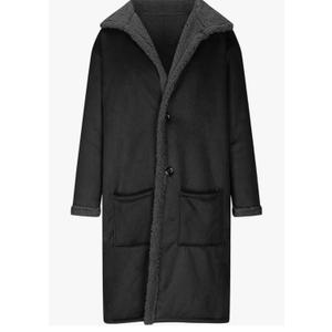 Winter Long Fleece Jacket for Mens Sherpa Fleece Lined Coat Casual Thicken Warmth Sherpa Outerwear with Pockets, 2 XL