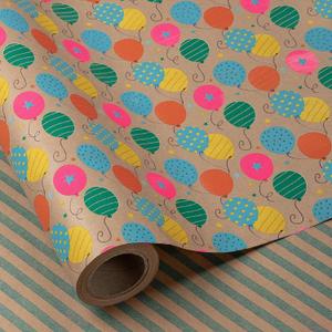 RUSPEPA Reversible Wrapping Paper Roll for Boys Girls Kids Men Women, Jumbo Roll, Colorful Balloon, Star and Stripe Patterns Kraft Wrap Paper Ideal for Birthday Party, 30 Inches X 32.8 Feet