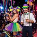 Vicenpal Mardi Gras Costume for Women, 9 Pcs Complete Carnival Outfit Set with Tutu Skirt, Sequin Hat, Feather Mask, Suspenders, Beads Necklace and Striped Socks for Tuesday Parade Party