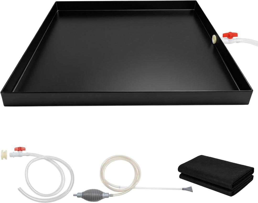 32 x 30 x 2 Inch Washing Machine Drain Pan with Drain Hole and Non-Slip Mat | Washing Machine Tray with dual drainage captures leaks and overflow, a Washer Drain Pan designed to protect floors
