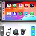 7” Wireless Apple CarPlay Double Din Car Stereo,FM Car Radio,Bluetooth 5.2,IPS Touchscreen 1024 * 600, Backup Camera,EQ Audio,Dual USB+Type-c Charging,Subwoord,Android Auto,Navigation,CarPlay MP5