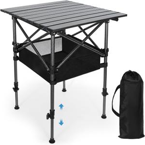 19.7"L x 20.9"W Folding Camping Table with Adjustable Height Black | 19.69-31.5 Adjustable Height Portable Table for Camping Outdoor Party