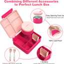Pawtong Bento Lunch Box with 8oz Soup Thermo, Kids Leakproof Lunch Food Containers with 4 Compartment, Kids Thermo Insulated Hot Food Jar for School, Trvael - (Pink)