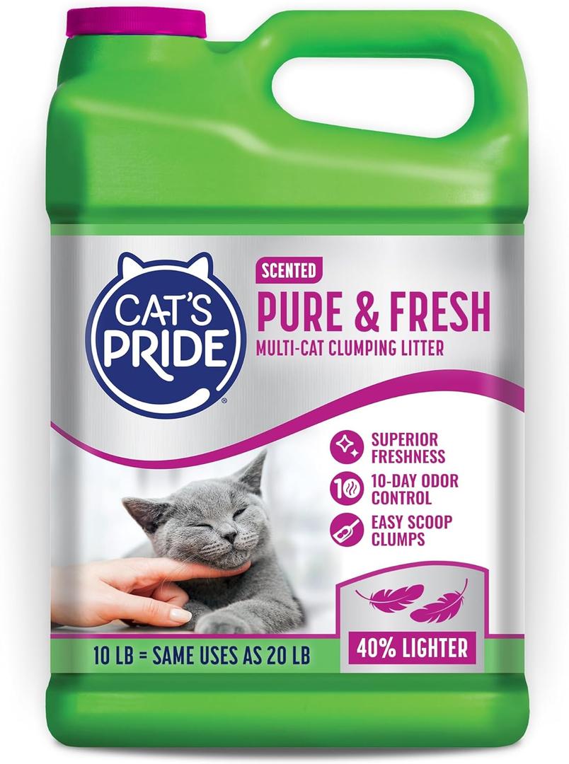 Cat's Pride Premium Lightweight Clumping Litter: Pure & Fresh - Up to 10 Days of Powerful Odor Control - Multi-Cat, Scented, 10 Pounds