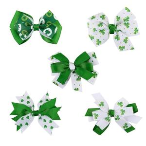 St.Patrick's Day Hair Bows Clips Shamrock Hair Bows Clips Irish Green Shamrock Clover Hairpin Grosgrain Ribbon Hair Bows Alligator Clips St Patrick Day Hair Accessories for Kids Babies Toddlers (C)